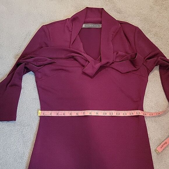 NWOT Alton Gray wine tie neck sheath dress - Picture 5 of 9